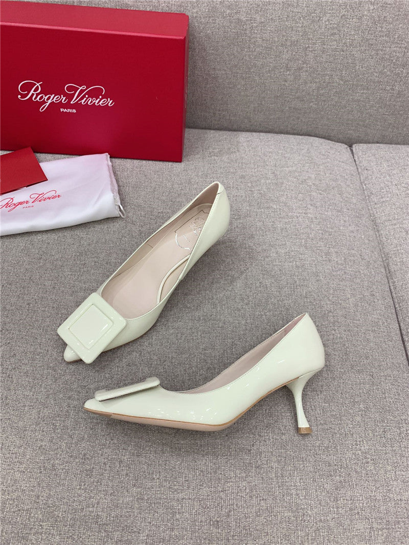 High Quality Luxury Roger Vivier New Leather Buckle Cat Heel Shoes – Style 63060 product detail