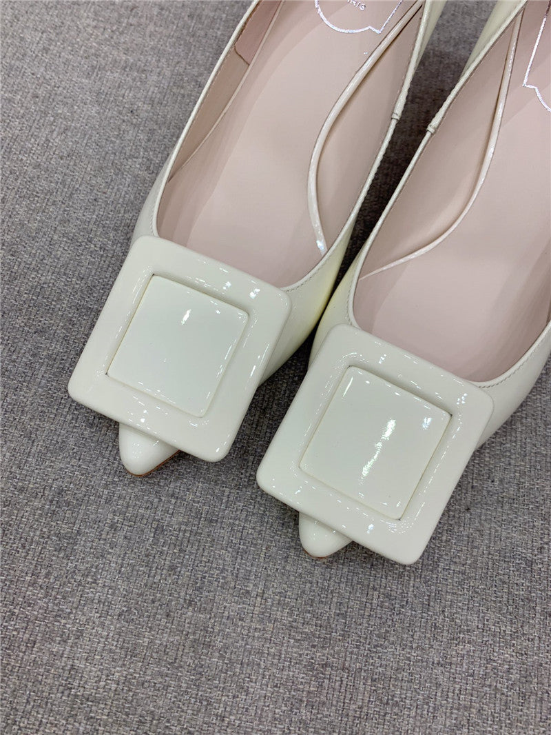 High Quality Luxury Roger Vivier New Leather Buckle Cat Heel Shoes – Style 63060 product detail