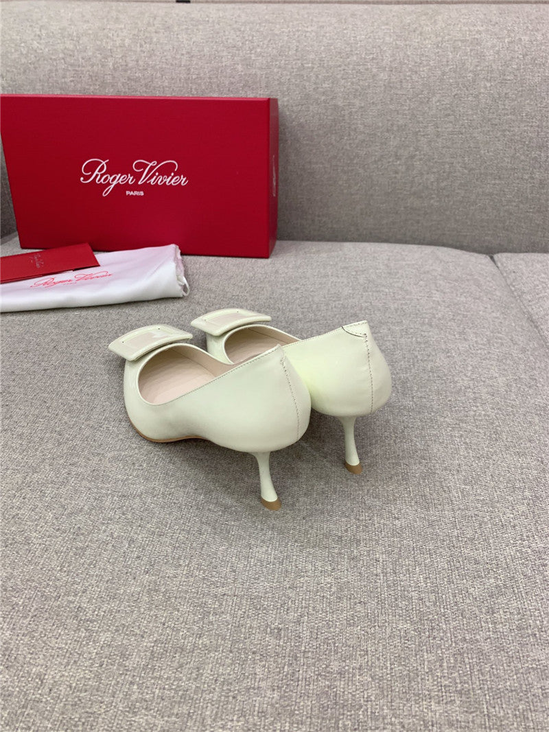 High Quality Luxury Roger Vivier New Leather Buckle Cat Heel Shoes – Style 63060 product detail