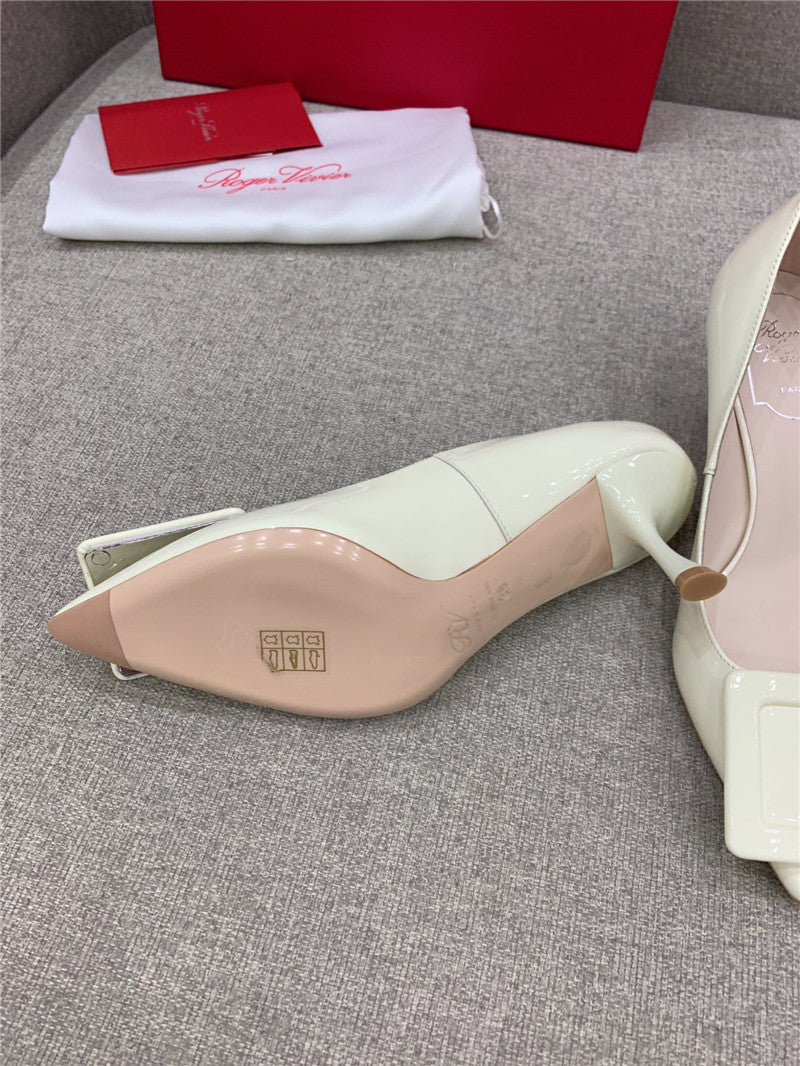 High Quality Luxury Roger Vivier New Leather Buckle Cat Heel Shoes – Style 63060 product detail