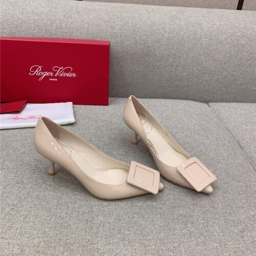 High Quality Luxury Roger Vivier New Leather Buckle Cat Heel Shoes – Style 25204