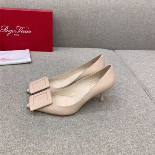 High Quality Luxury Roger Vivier New Leather Buckle Cat Heel Shoes – Style 25204 product detail