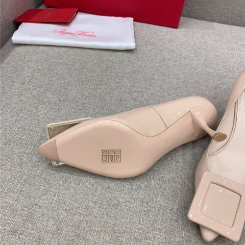 High Quality Luxury Roger Vivier New Leather Buckle Cat Heel Shoes – Style 25204 product detail