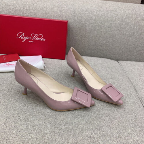 High Quality Luxury Roger Vivier New Leather Buckle Cat Heel Shoes – Style 23508