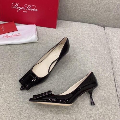 High Quality Luxury Roger Vivier New Leather Buckle Cat Heel Shoes alternate view
