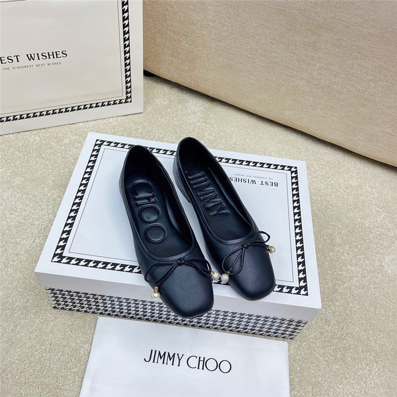 High Quality Luxury Jimmy Choo Pearl Bow Ballerina Flats – Style 12471