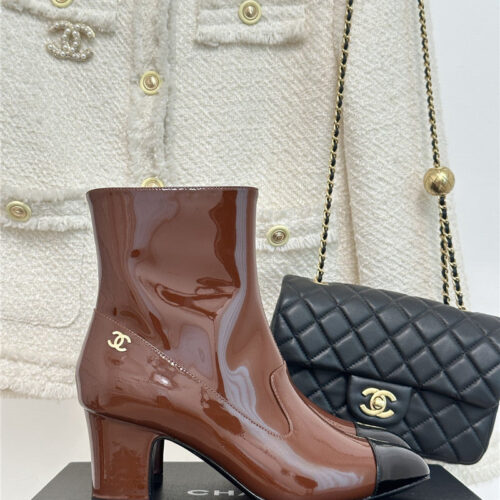 High Quality Luxury Chanel Double C Pointed Chunky Heel Ankle Boots – Style 27654 product detail