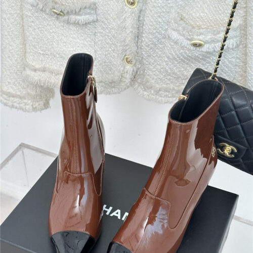 High Quality Luxury Chanel Double C Pointed Chunky Heel Ankle Boots – Style 27654 product detail
