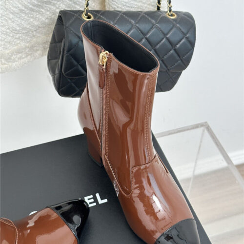 High Quality Luxury Chanel Double C Pointed Chunky Heel Ankle Boots – Style 27654 product detail