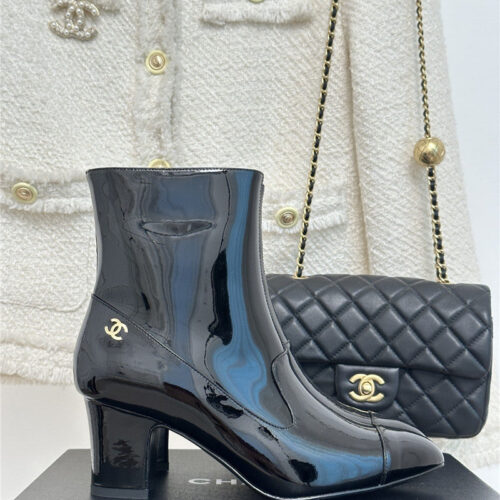 High Quality Luxury Chanel Double C Pointed Chunky Heel Ankle Boots – Style 24262 product detail