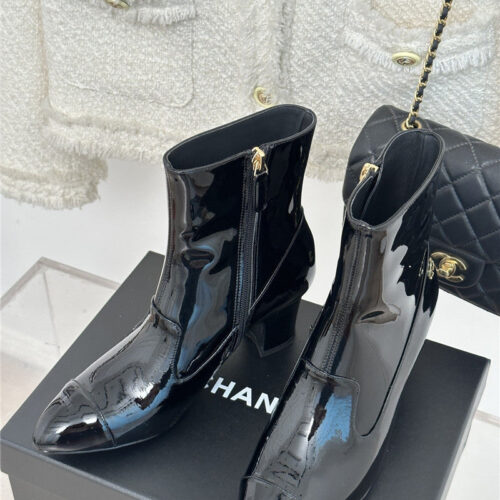 High Quality Luxury Chanel Double C Pointed Chunky Heel Ankle Boots – Style 24262 alternate view
