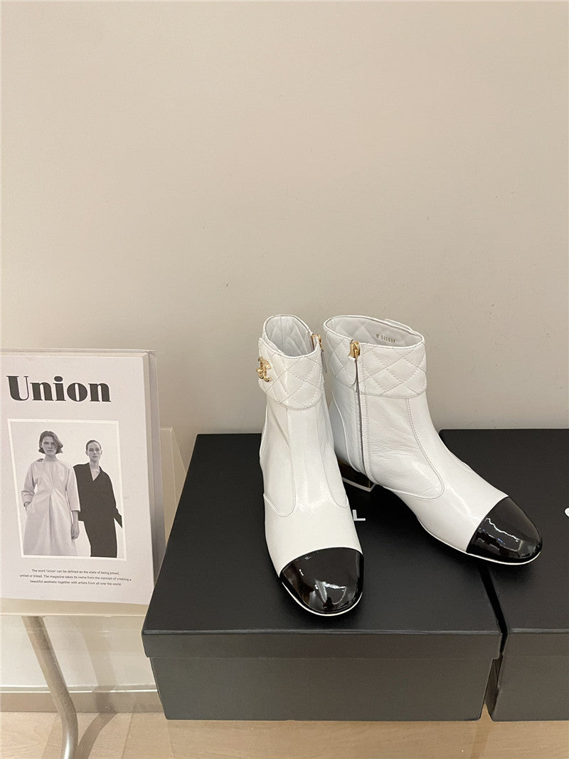 High Quality Luxury Chanel New Round Toe Flat Ankle Boots