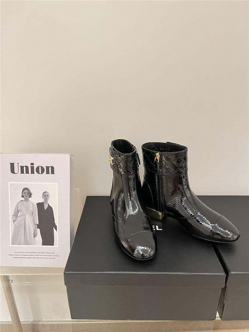 High Quality Luxury Chanel New Round Toe Flat Ankle Boots – Style 28038