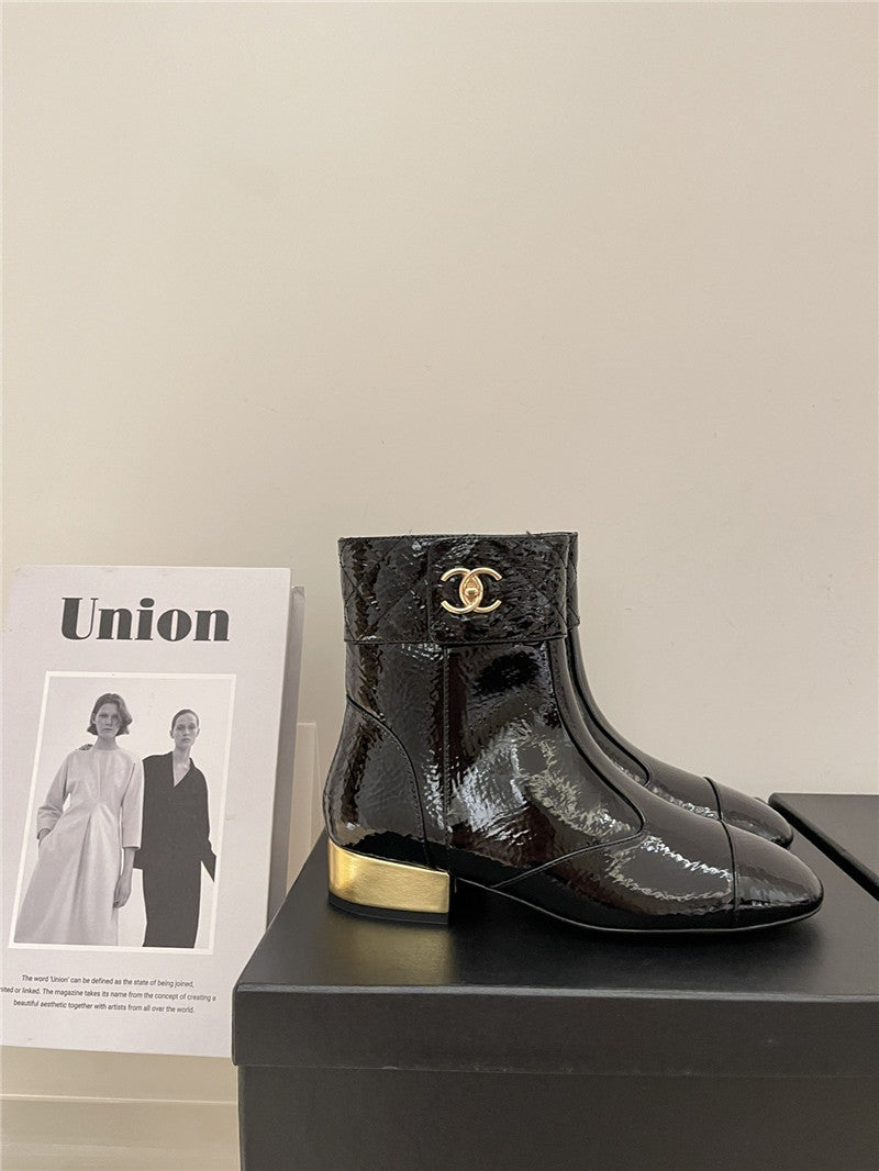 High Quality Luxury Chanel New Round Toe Flat Ankle Boots – Style 28038 product detail