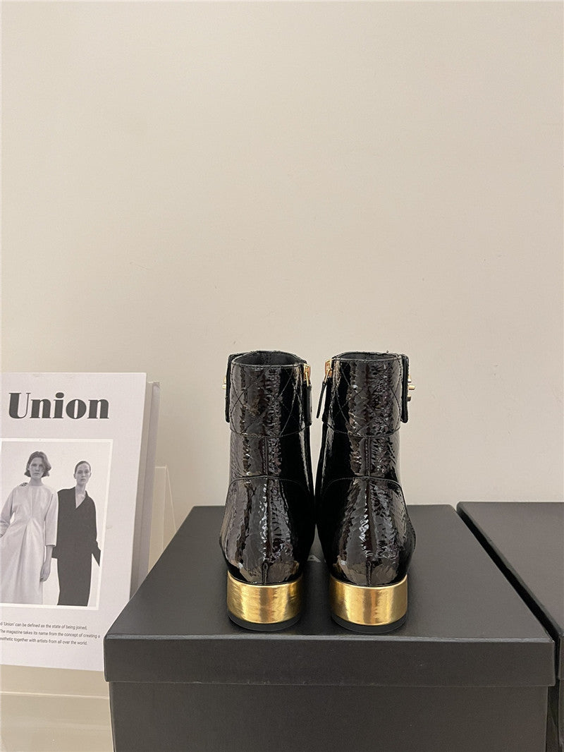 High Quality Luxury Chanel New Round Toe Flat Ankle Boots – Style 28038 product detail