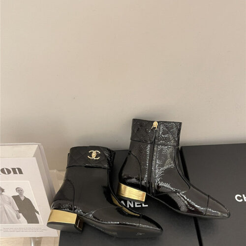 High Quality Luxury Chanel New Round Toe Flat Ankle Boots – Style 28038 product detail