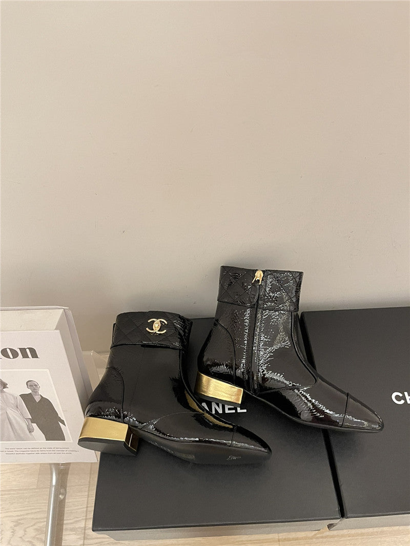 High Quality Luxury Chanel New Round Toe Flat Ankle Boots – Style 28038 product detail