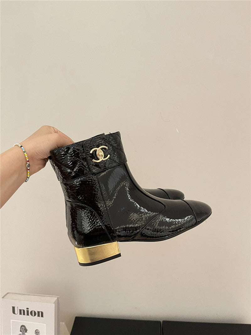 High Quality Luxury Chanel New Round Toe Flat Ankle Boots – Style 28038 product detail