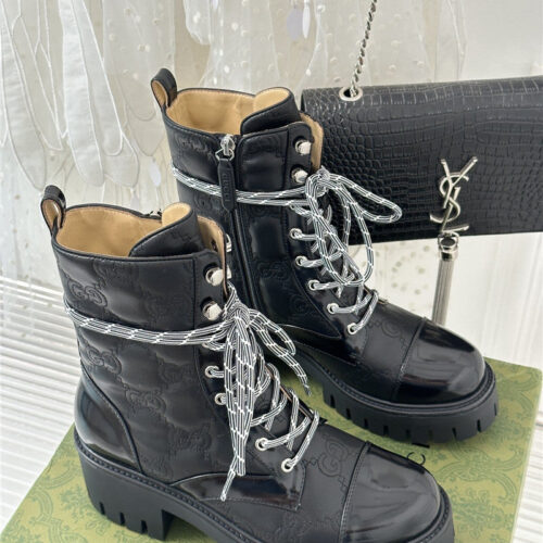 High Quality Luxury Gucci Classic Hot Style Cowhide Embossed Ankle Boots