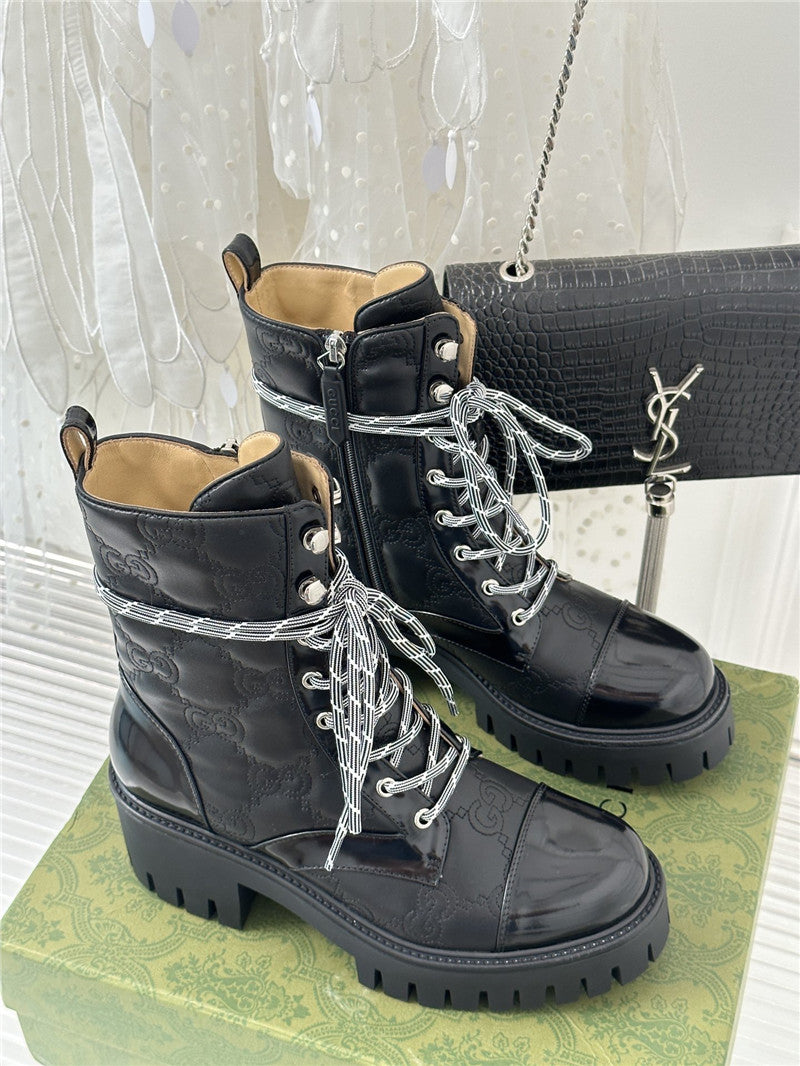 High Quality Luxury Gucci Classic Hot Style Cowhide Embossed Ankle Boots