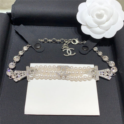 High Quality Luxury Chanel Full Diamond Pearl Choker Necklace