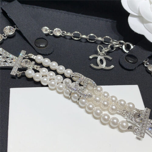 High Quality Luxury Chanel Full Diamond Pearl Choker Necklace alternate view