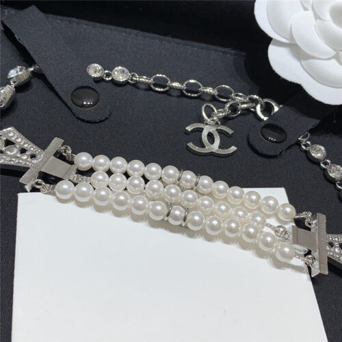 High Quality Luxury Chanel Full Diamond Pearl Choker Necklace product detail