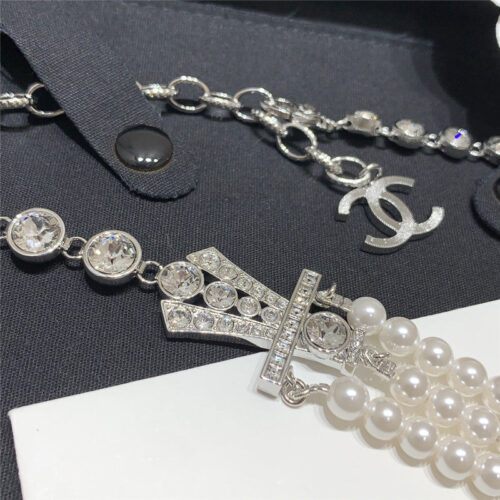 High Quality Luxury Chanel Full Diamond Pearl Choker Necklace product detail
