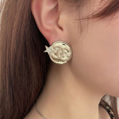 High Quality Luxury Chanel Round Star Double C Earrings alternate view