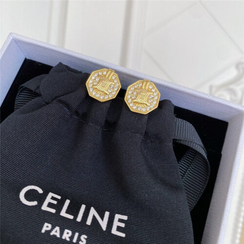 High Quality Luxury Celine Polygon Full Diamond Triumphal Arch Stud Earrings product detail