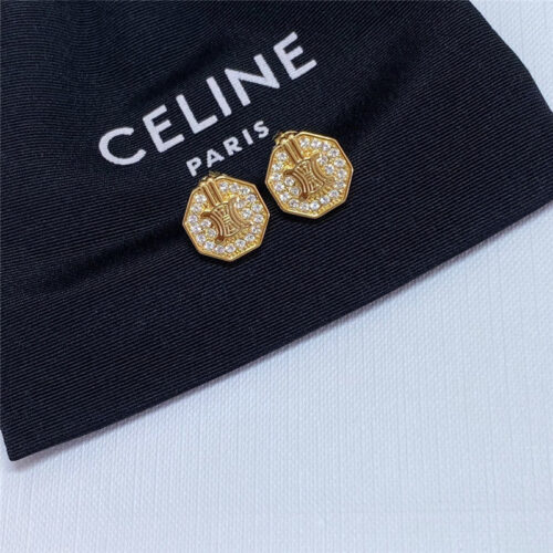 High Quality Luxury Celine Polygon Full Diamond Triumphal Arch Stud Earrings product detail