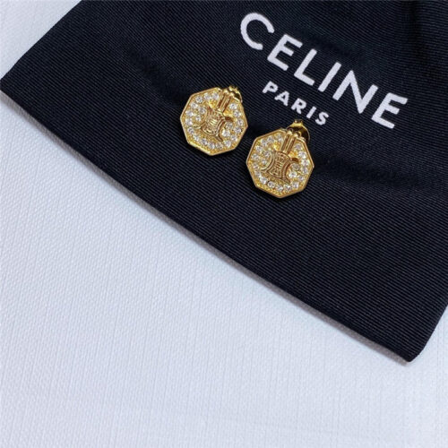 High Quality Luxury Celine Polygon Full Diamond Triumphal Arch Stud Earrings product detail