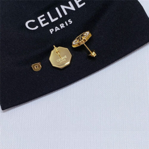 High Quality Luxury Celine Polygon Full Diamond Triumphal Arch Stud Earrings product detail