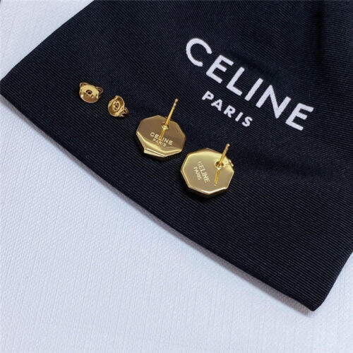 High Quality Luxury Celine Polygon Full Diamond Triumphal Arch Stud Earrings alternate view