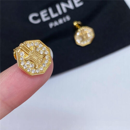 High Quality Luxury Celine Polygon Full Diamond Triumphal Arch Stud Earrings product detail