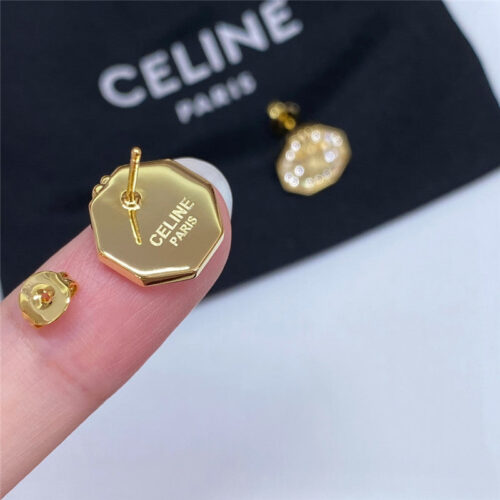 High Quality Luxury Celine Polygon Full Diamond Triumphal Arch Stud Earrings product detail
