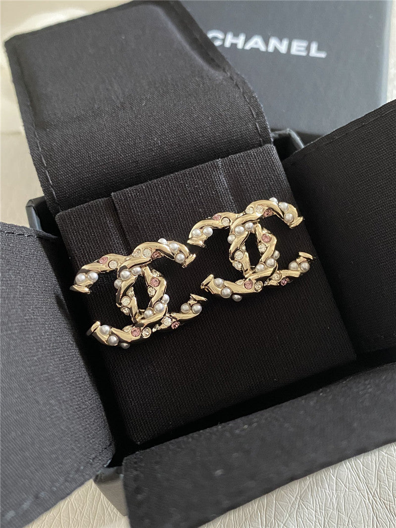 High Quality Luxury Chanel Twist Purple Drill Earrings