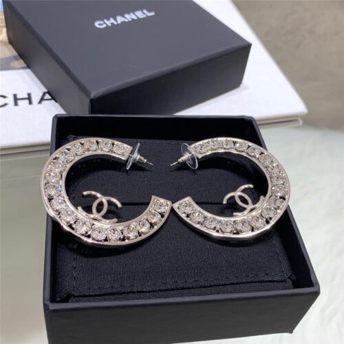High Quality Luxury Chanel Hollow Curved Diamond Earrings alternate view