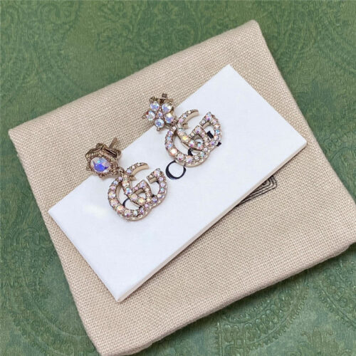 High Quality Luxury Gucci Flower Full Diamond Double G Earrings