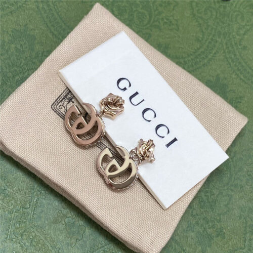 High Quality Luxury Gucci Flower Full Diamond Double G Earrings alternate view