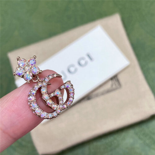 High Quality Luxury Gucci Flower Full Diamond Double G Earrings product detail