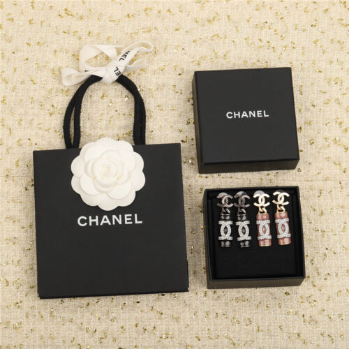High Quality Luxury Chanel Enamel Double C Color Diamond Earrings