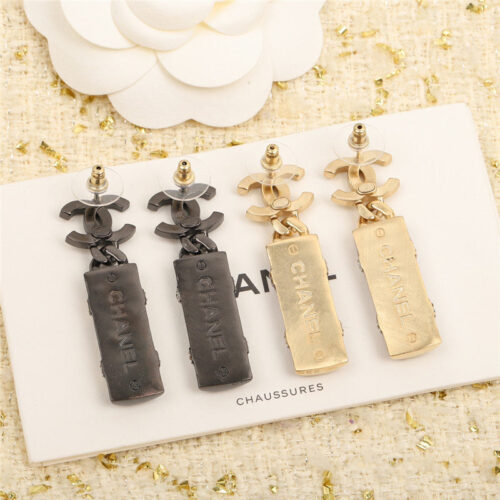 High Quality Luxury Chanel Enamel Double C Color Diamond Earrings alternate view