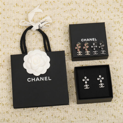 High Quality Luxury Chanel Rhinestone Double C Earrings