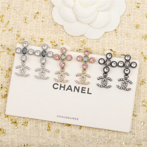 High Quality Luxury Chanel Rhinestone Double C Earrings alternate view