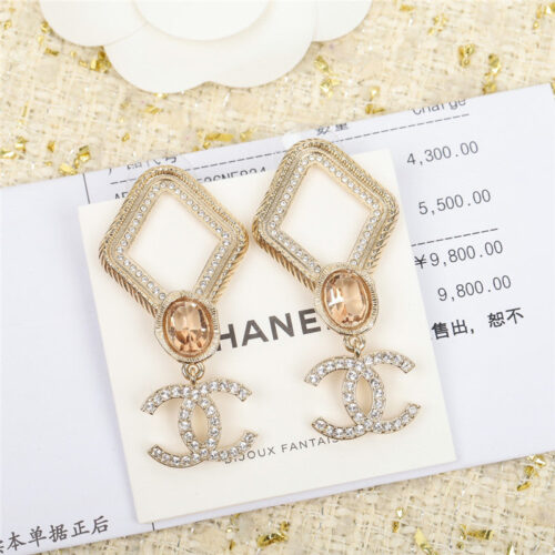 High Quality Luxury Chanel New Rhombus Full Diamond Double C Earrings product detail