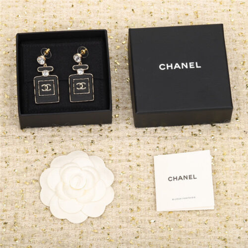 High Quality Luxury Chanel Black Gold Perfume Bottle Earrings alternate view