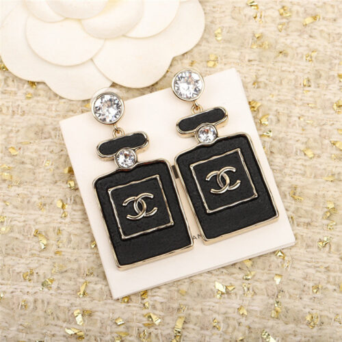 High Quality Luxury Chanel Black Gold Perfume Bottle Earrings product detail