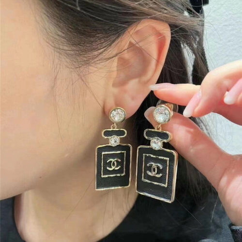 High Quality Luxury Chanel Black Gold Perfume Bottle Earrings product detail