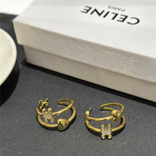 High Quality Luxury Celine Arc De Triomphe Gold Heart Earrings